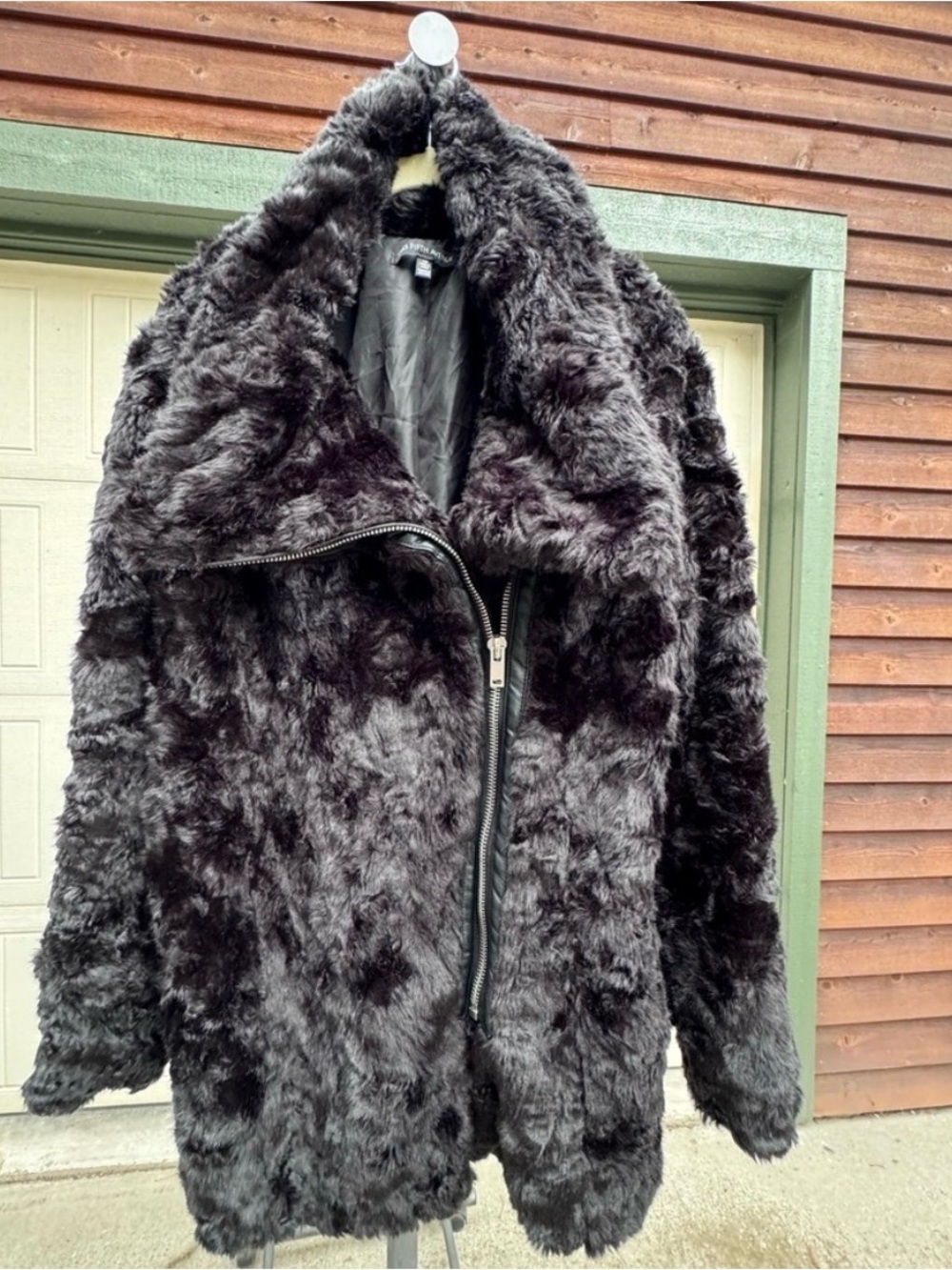 Saks Fifth Avenue Black Faux Fur Funnel Neck Coat